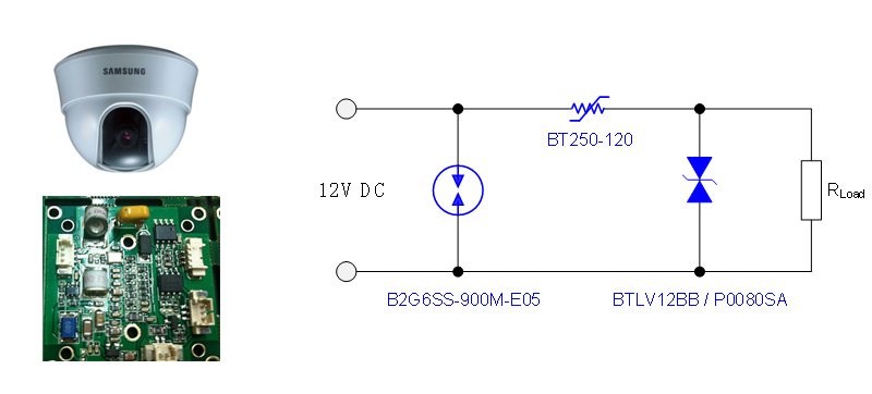 三星安防攝像頭電源保護方案 12VDC：13KV 8/20us